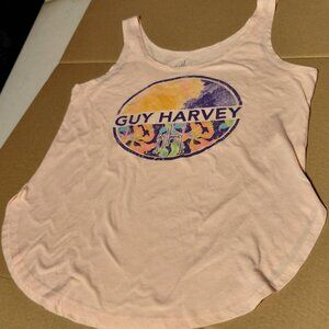 Guy Harvey Tank Top Women Medium Pink Graphic Print Fish Beach Fishing Shirt